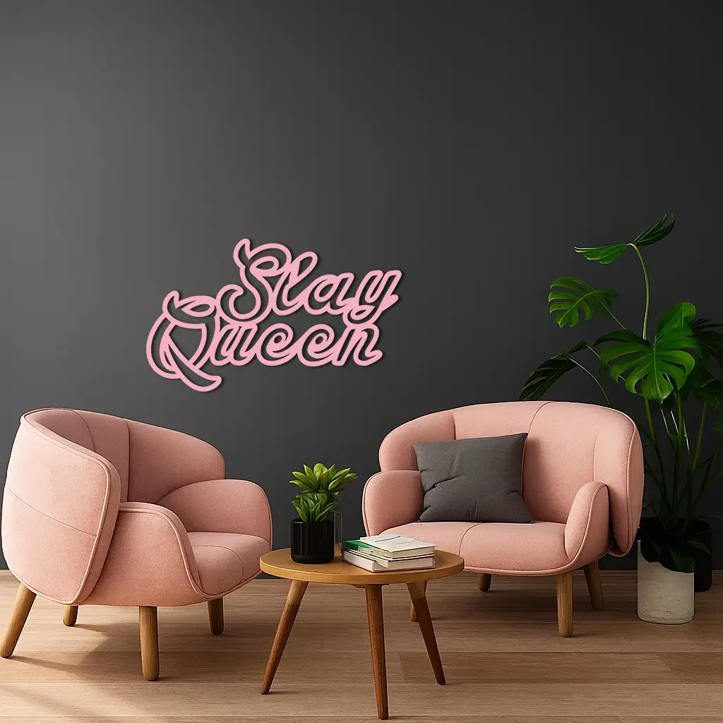 Slay Queen Typography Metal Wall Art – Feminine Empowerment Design - KAFGP106 by Enova Art