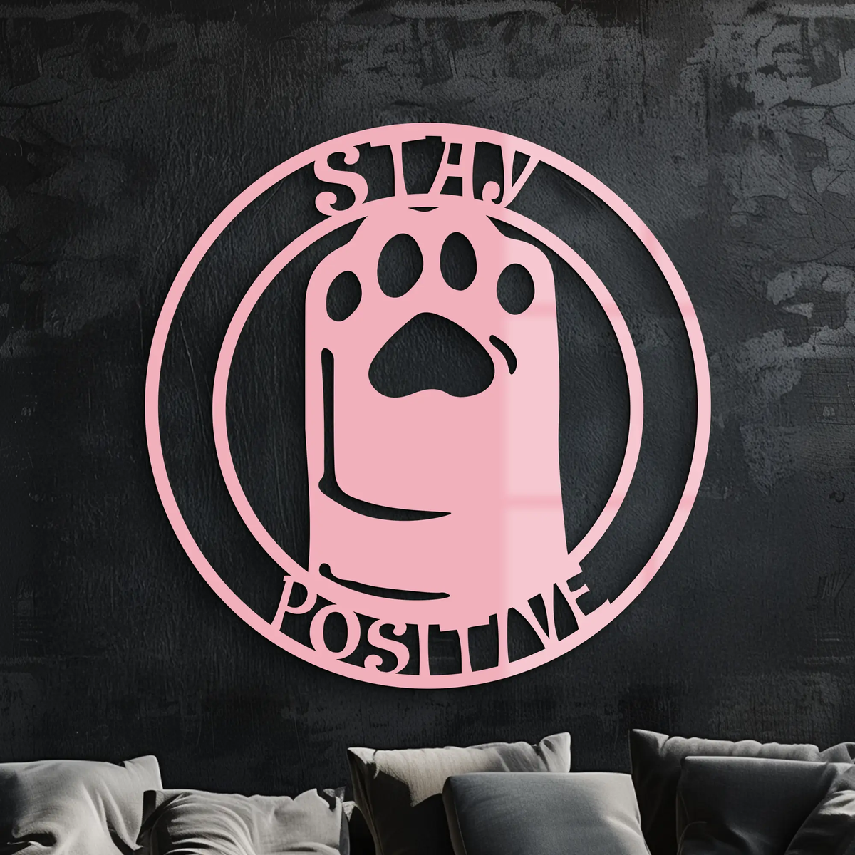 Stay Positive Paw Print Metal Wall Art – Inspirational Pet Lover Decor - KAFGP110 by Enova Art