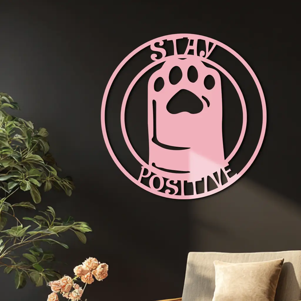 Stay Positive Paw Print Metal Wall Art – Inspirational Pet Lover Decor - KAFGP110 by Enova Art
