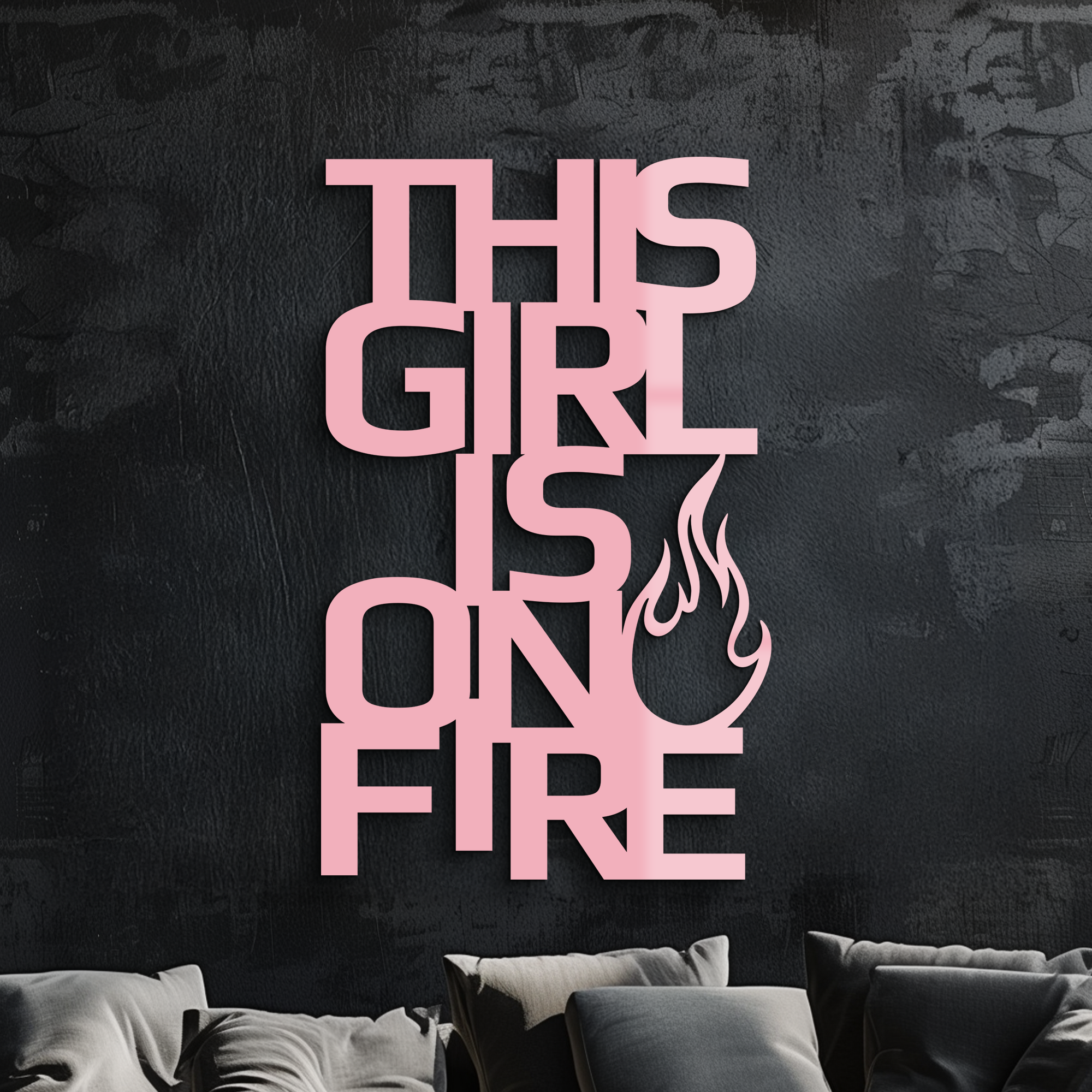 This Girl Is On Fire Metal Wall Art – Bold Flame Typography Design - KAFGP112 by Enova Art