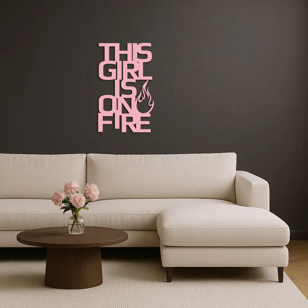 This Girl Is On Fire Metal Wall Art – Bold Flame Typography Design - KAFGP112 by Enova Art