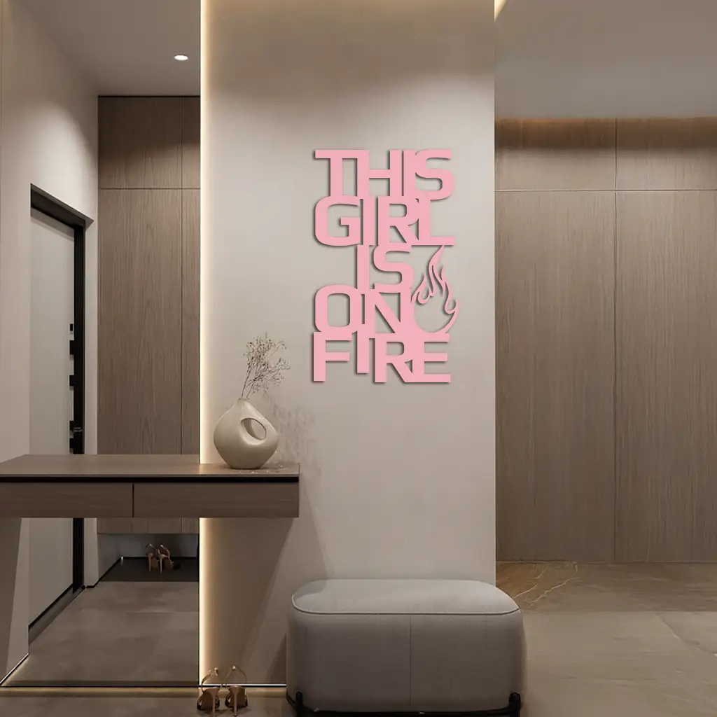 This Girl Is On Fire Metal Wall Art – Bold Flame Typography Design - KAFGP112 by Enova Art
