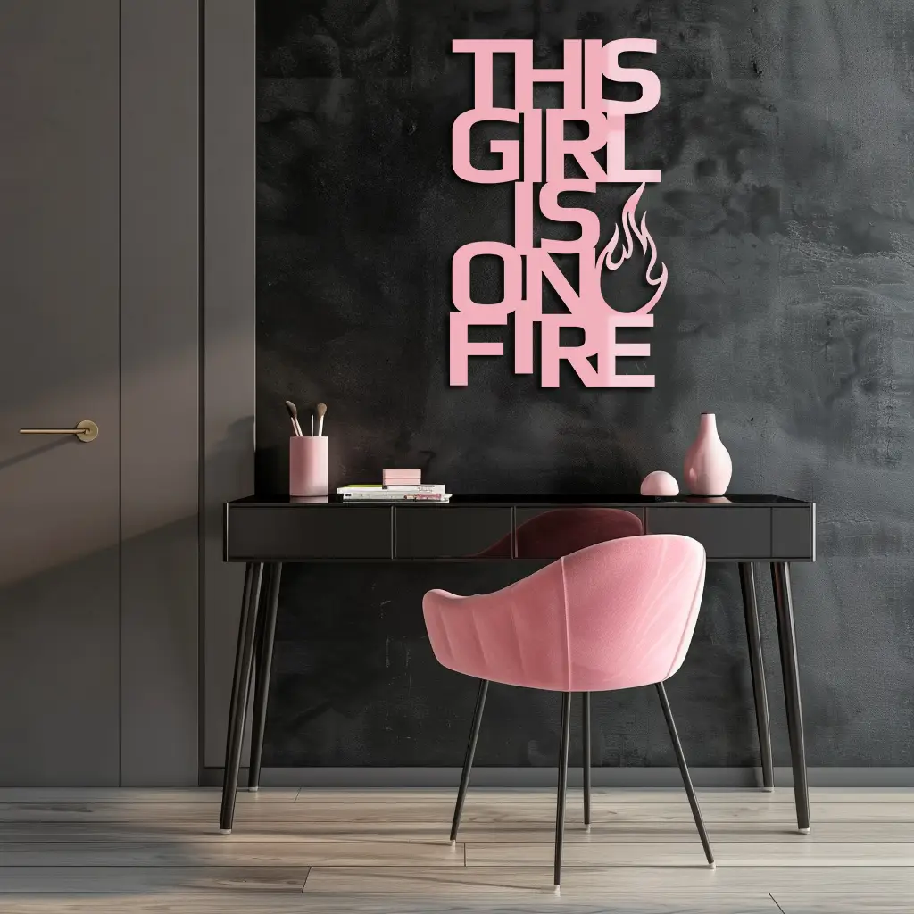 This Girl Is On Fire Metal Wall Art – Bold Flame Typography Design - KAFGP112 by Enova Art