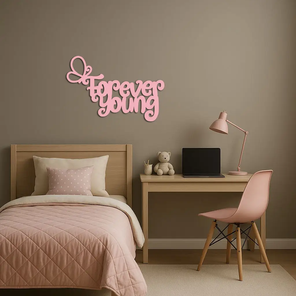 Forever Young Butterfly Script Metal Wall Art – Whimsical Home Decor - KAFGP117 by Enova Art