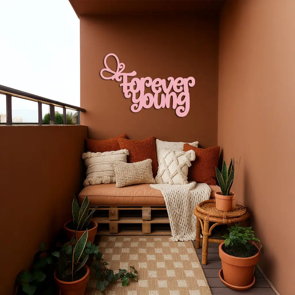 Forever Young Butterfly Script Metal Wall Art – Whimsical Home Decor - KAFGP117 by Enova Art