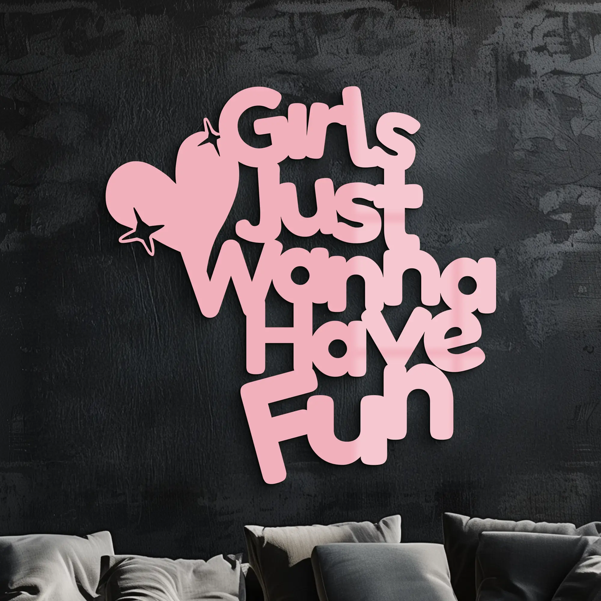 Girls Just Wanna Have Fun Metal Wall Art – Playful Heart & Star Design - KAFGP118 by Enova Art
