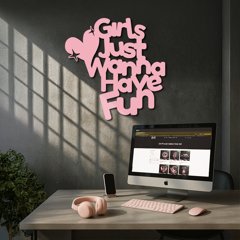 Girls Just Wanna Have Fun Metal Wall Art – Playful Heart & Star Design - KAFGP118 by Enova Art