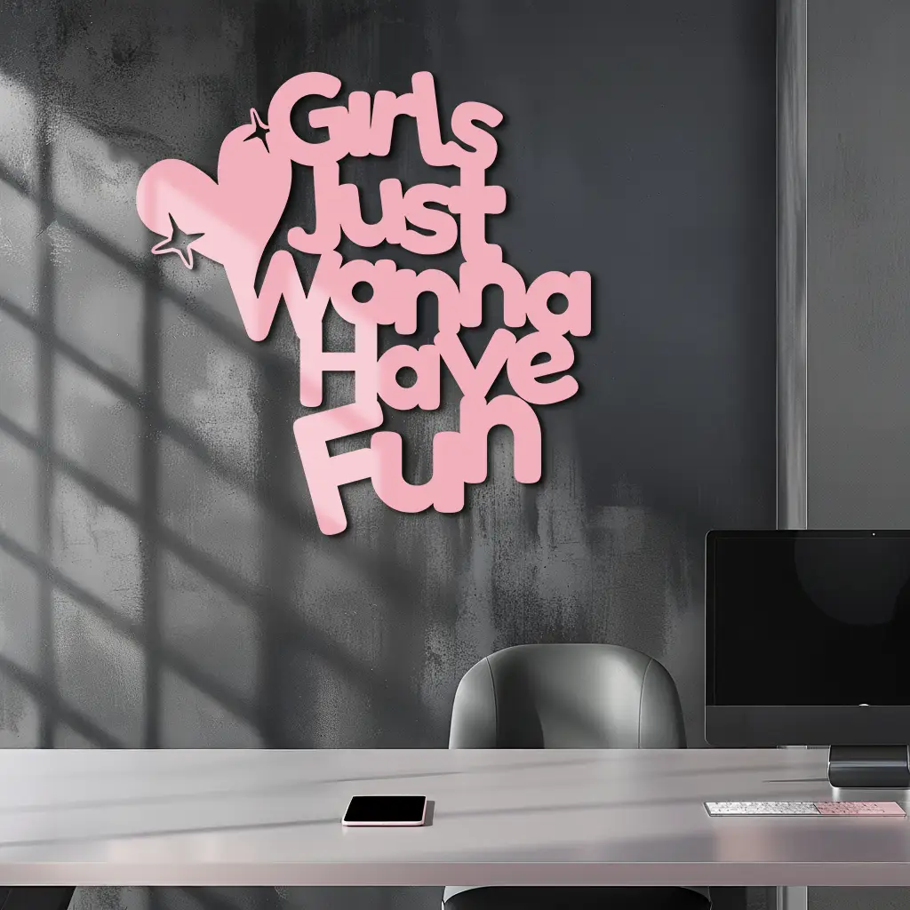 Girls Just Wanna Have Fun Metal Wall Art – Playful Heart & Star Design - KAFGP118 by Enova Art