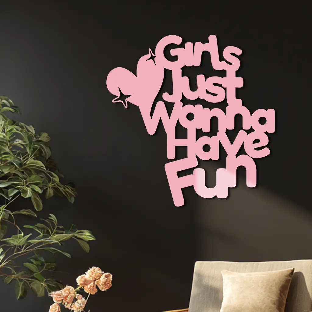 Girls Just Wanna Have Fun Metal Wall Art – Playful Heart & Star Design - KAFGP118 by Enova Art