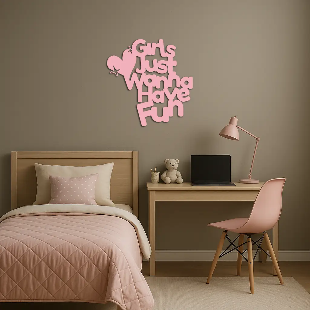 Girls Just Wanna Have Fun Metal Wall Art – Playful Heart & Star Design - KAFGP118 by Enova Art