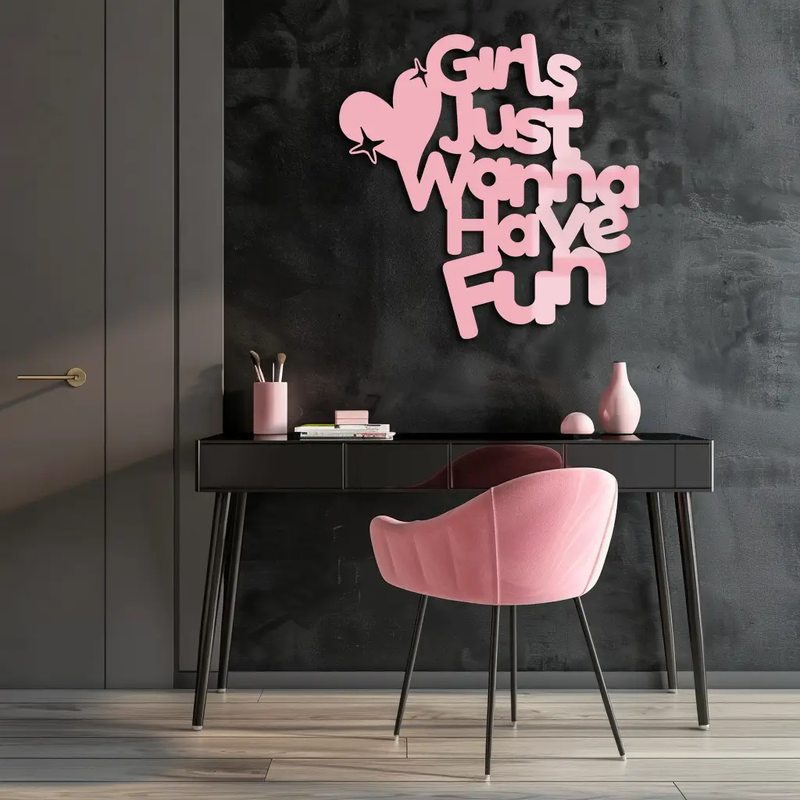 Girls Just Wanna Have Fun Metal Wall Art – Playful Heart & Star Design - KAFGP118 by Enova Art