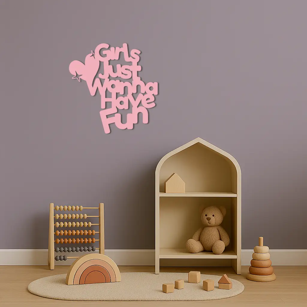 Girls Just Wanna Have Fun Metal Wall Art – Playful Heart & Star Design - KAFGP118 by Enova Art