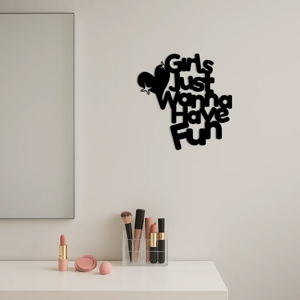 Girls Just Wanna Have Fun Metal Wall Art – Playful Heart & Star Design - KAFGP118 by Enova Art