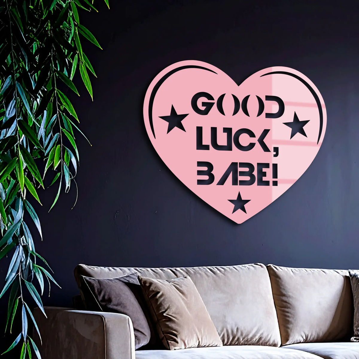 Good Luck Babe Heart Metal Wall Art – Positive Vibes Star Design - KAFGP120 by Enova Art