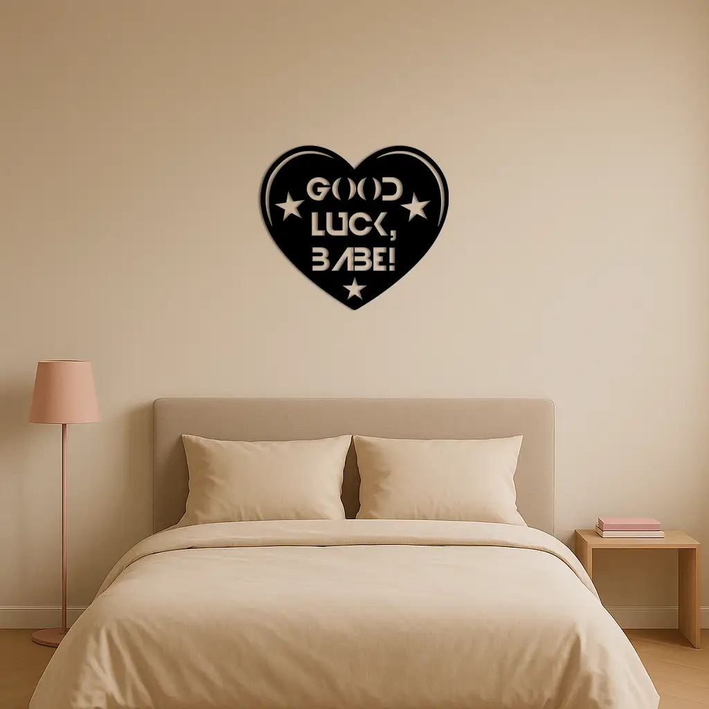 Good Luck Babe Heart Metal Wall Art – Positive Vibes Star Design - KAFGP120 by Enova Art