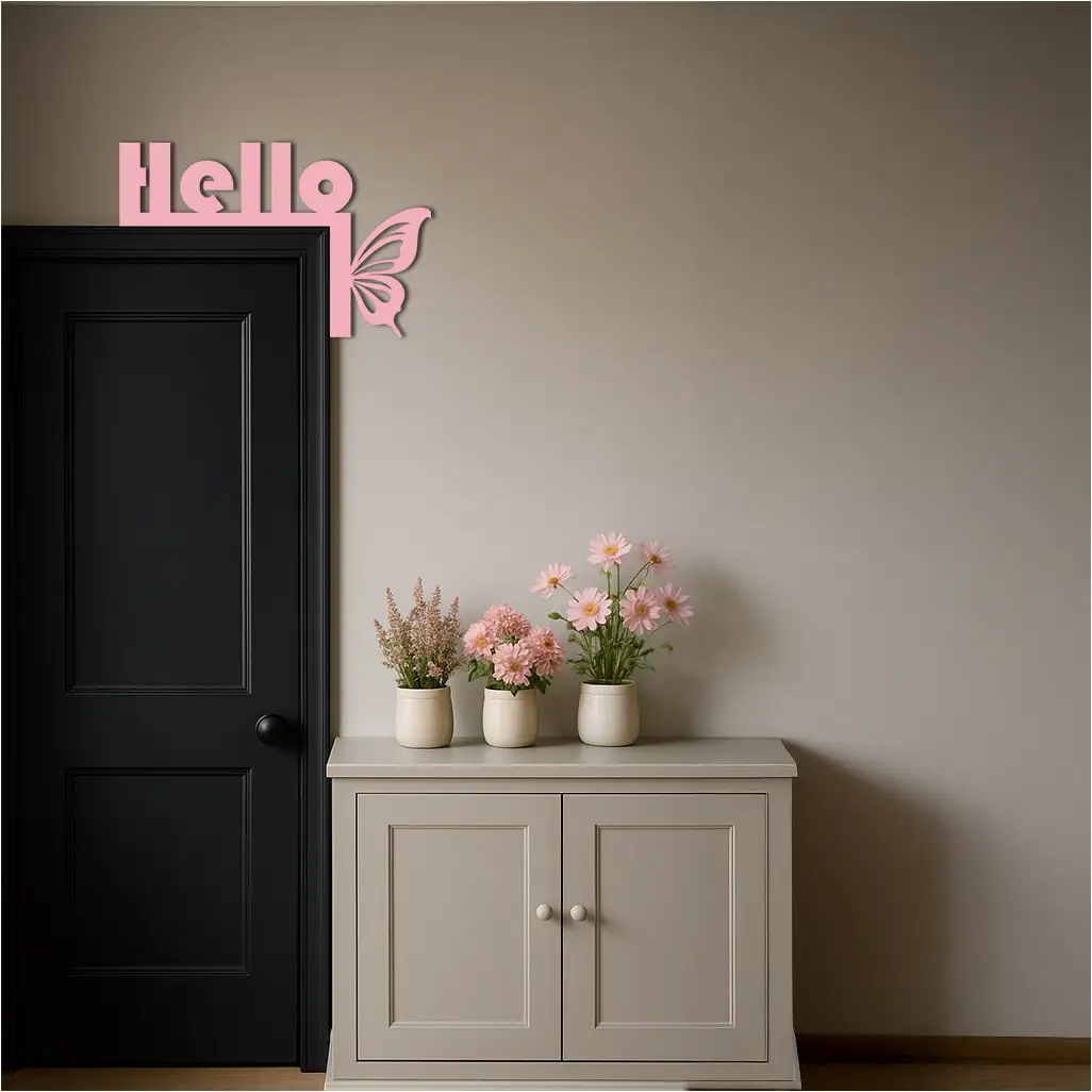 Hello Butterfly Metal Wall Art – Door Corner Decorative Sign - KAFGP122 by Enova Art
