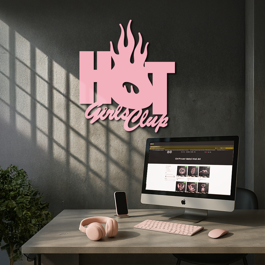Hot Girls Club Metal Wall Art – Feminine Neon Style Home Decor - KAFGP123 by Enova Art