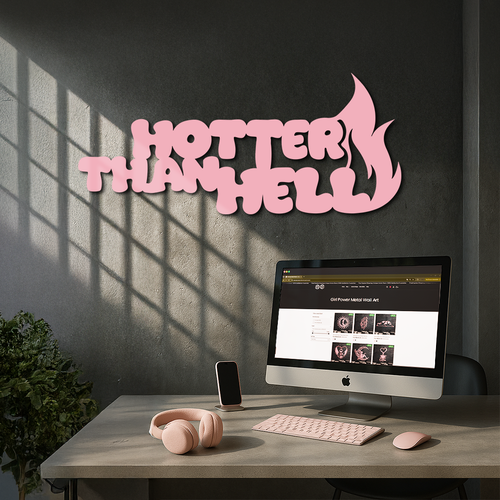 Hotter Than Hell Metal Wall Art – Bold Flame Typography Design - KAFGP124 by Enova Art