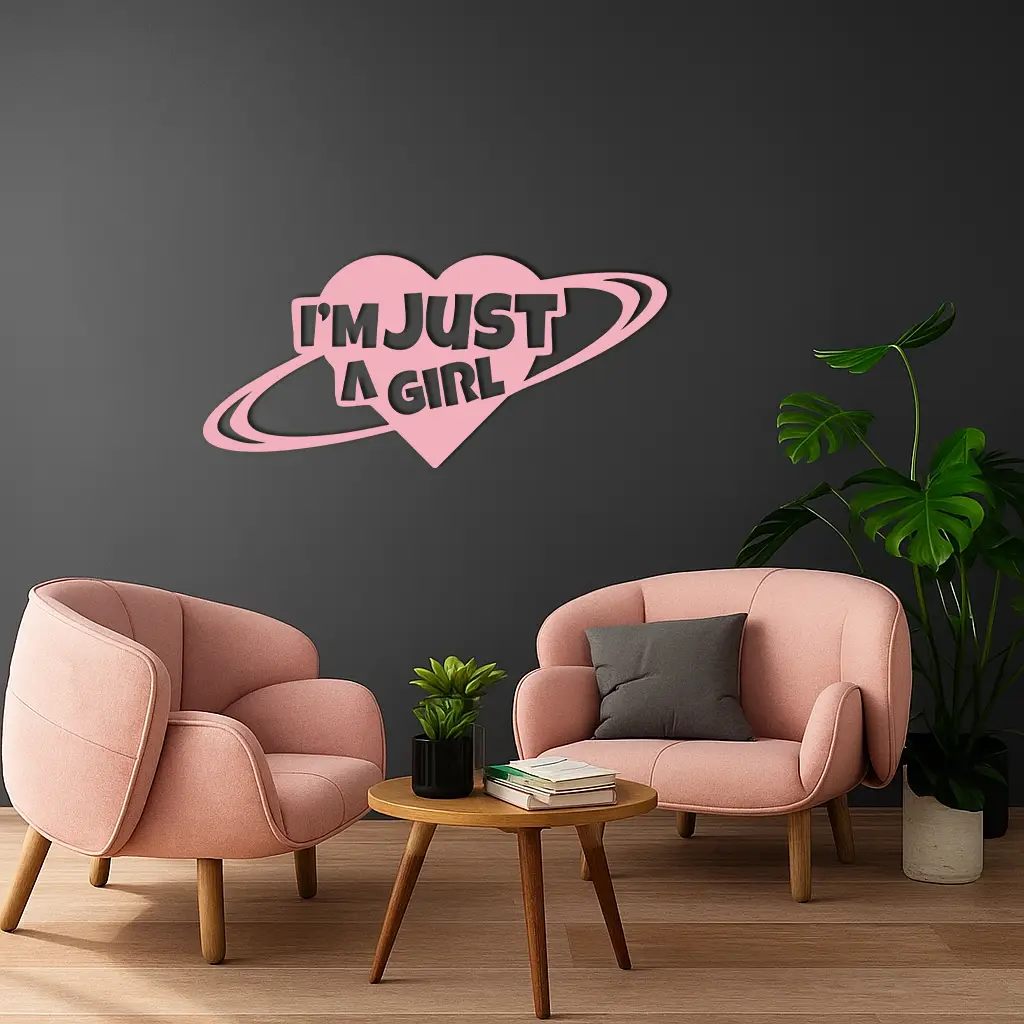 I'm Just a Girl Heart Planet Silhouette Metal Wall Art – Feminine Empowerment Design - KAFGP125 by Enova Art