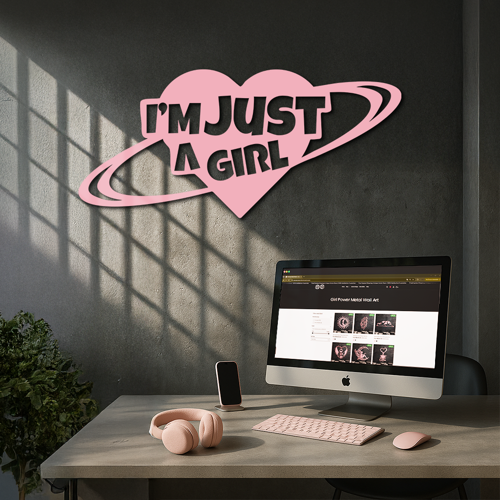 I'm Just a Girl Heart Planet Silhouette Metal Wall Art – Feminine Empowerment Design - KAFGP125 by Enova Art