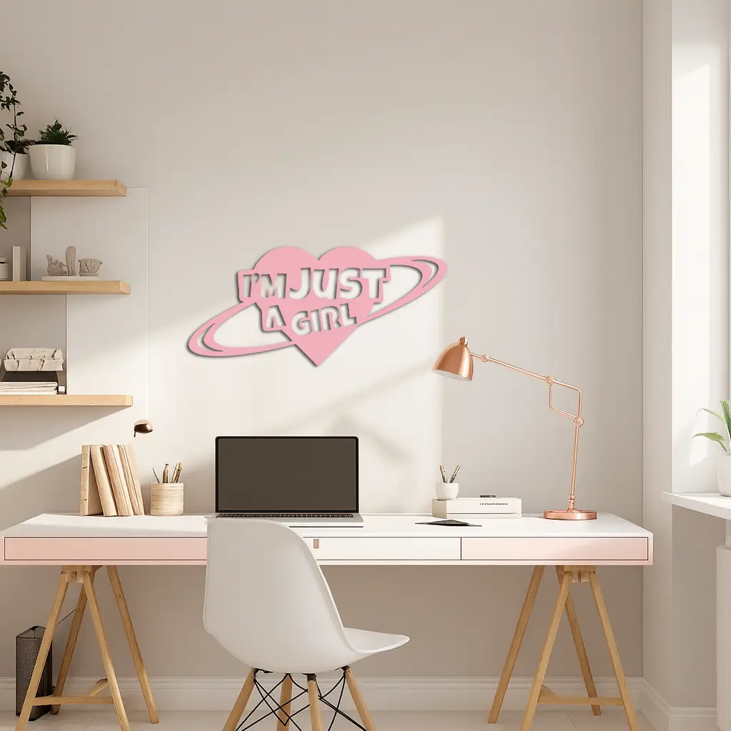 I'm Just a Girl Heart Planet Silhouette Metal Wall Art – Feminine Empowerment Design - KAFGP125 by Enova Art