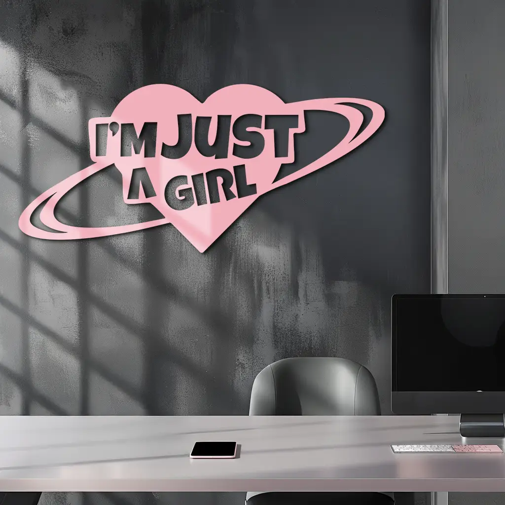 I'm Just a Girl Heart Planet Silhouette Metal Wall Art – Feminine Empowerment Design - KAFGP125 by Enova Art