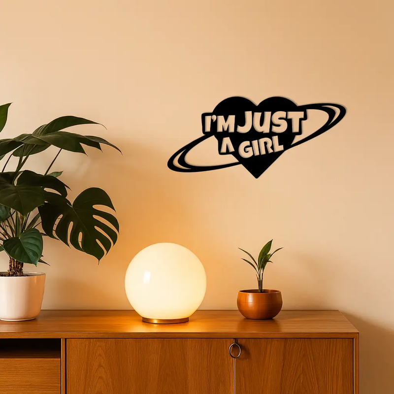 I'm Just a Girl Heart Planet Silhouette Metal Wall Art – Feminine Empowerment Design - KAFGP125 by Enova Art