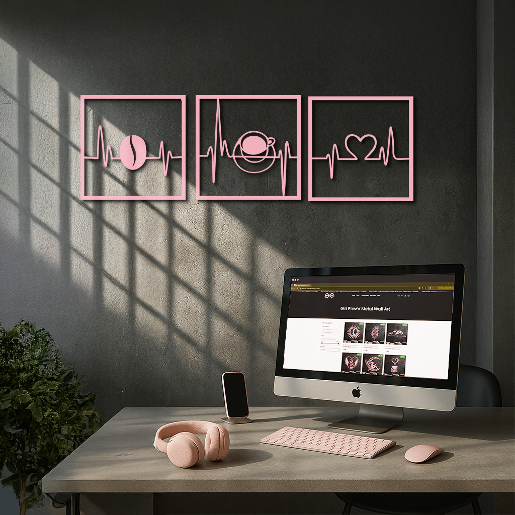 Coffee Heartbeat Metal Wall Art – 3 Panel Espresso Lover Decor - KAFGP128 by Enova Art
