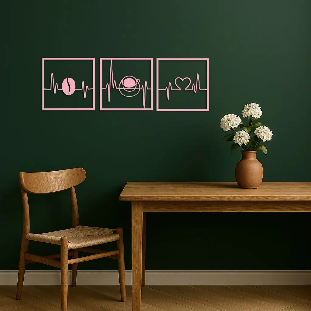 Coffee Heartbeat Metal Wall Art – 3 Panel Espresso Lover Decor - KAFGP128 by Enova Art