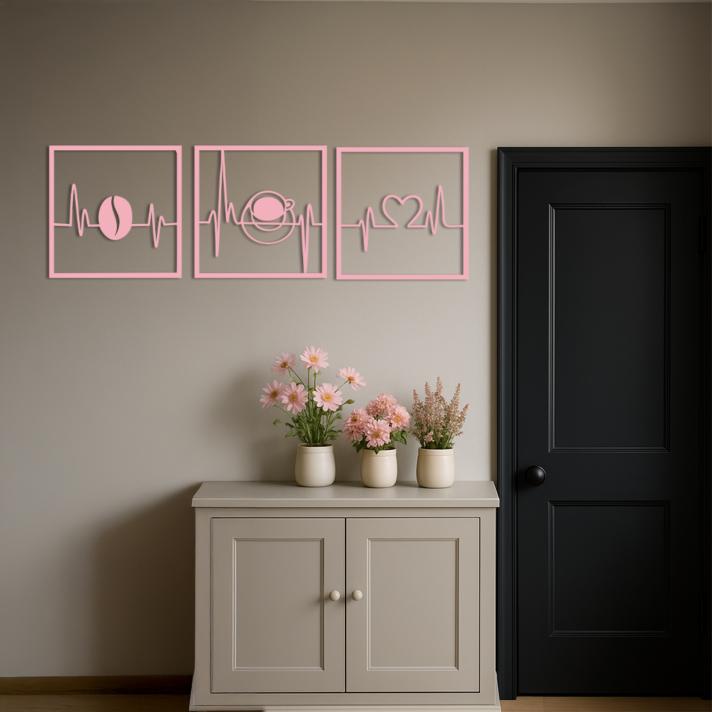 Coffee Heartbeat Metal Wall Art – 3 Panel Espresso Lover Decor - KAFGP128 by Enova Art