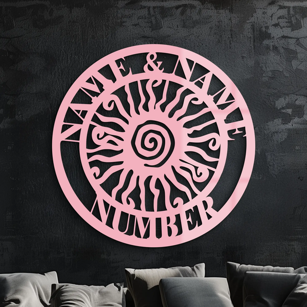 Personalized Sun Spiral Metal Wall Art – Custom Name & Number Outdoor Decor - KAFGP129