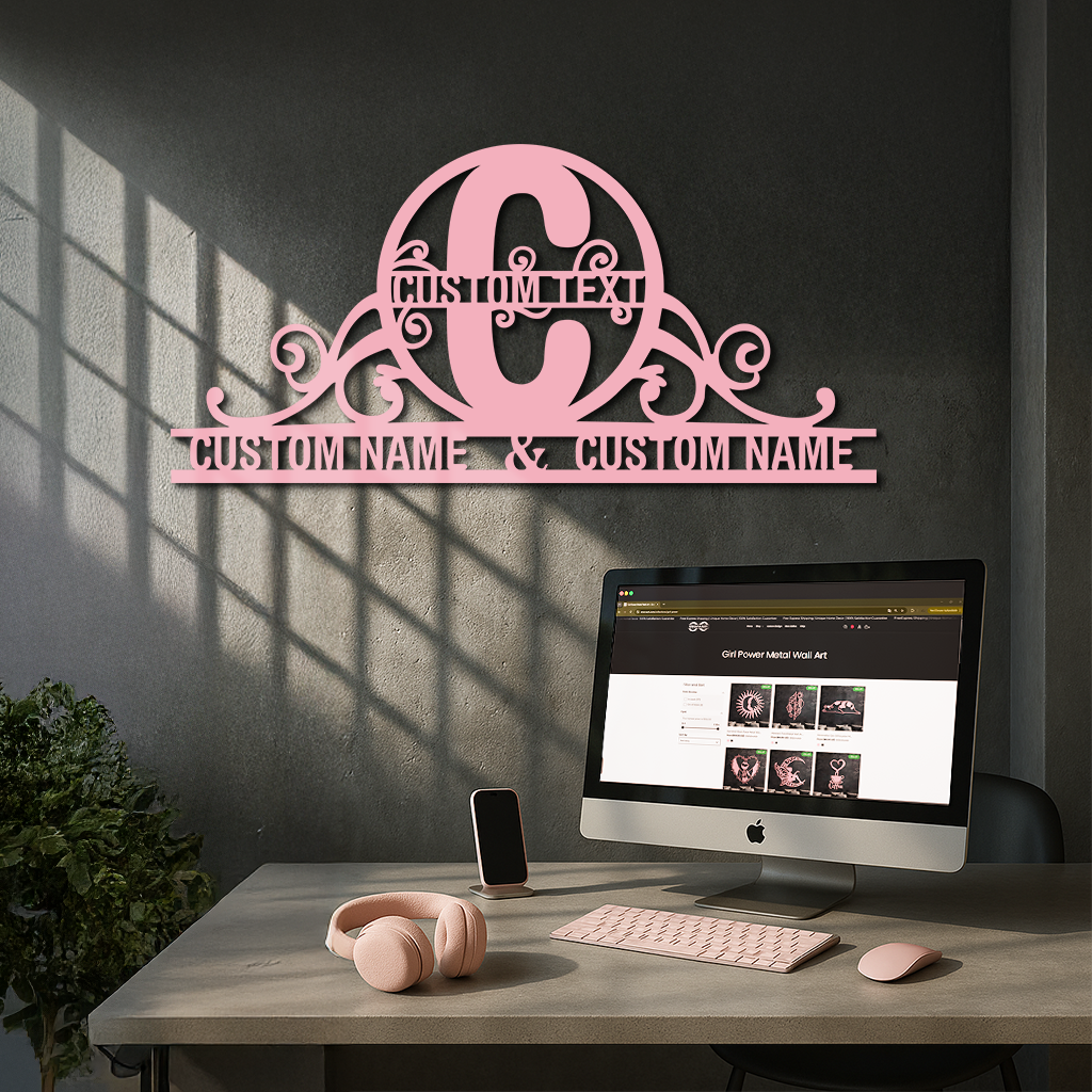 Personalized Initial Monogram Metal Wall Art – Custom Family Name Sign - KAFGP130 by Enova Art