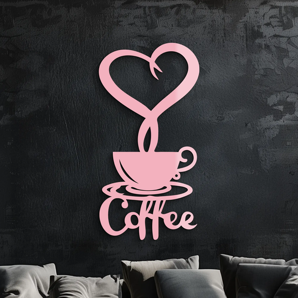 Coffee Cup Heart Metal Wall Art – Modern Coffee Lover Kitchen Decor -KAFGP131