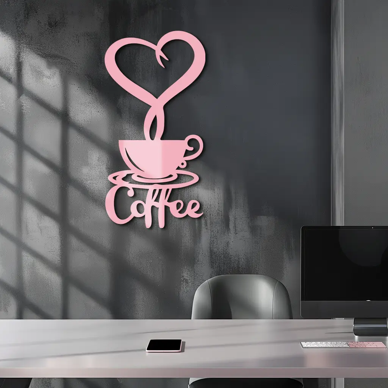 Coffee Cup Heart Metal Wall Art – Modern Coffee Lover Kitchen Decor -KAFGP131 by Enova Art