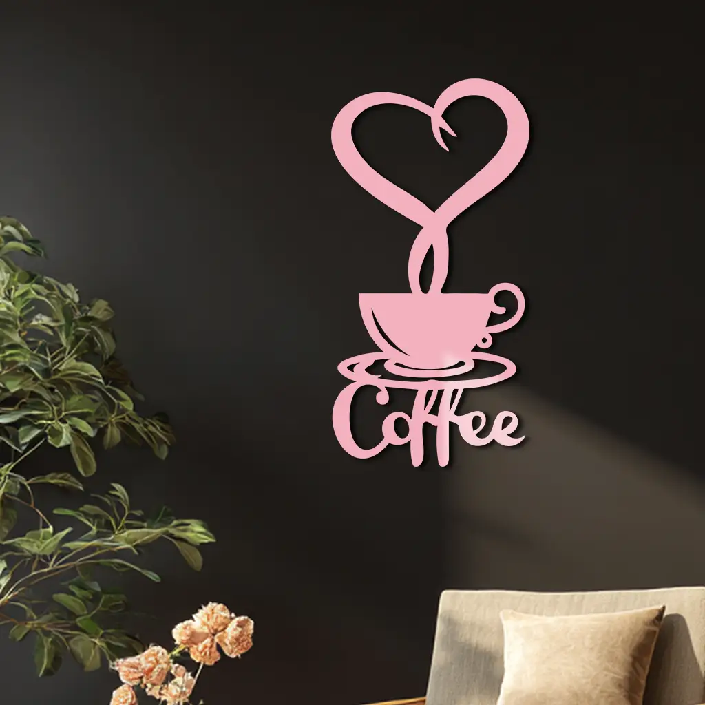 Coffee Cup Heart Metal Wall Art – Modern Coffee Lover Kitchen Decor -KAFGP131 by Enova Art