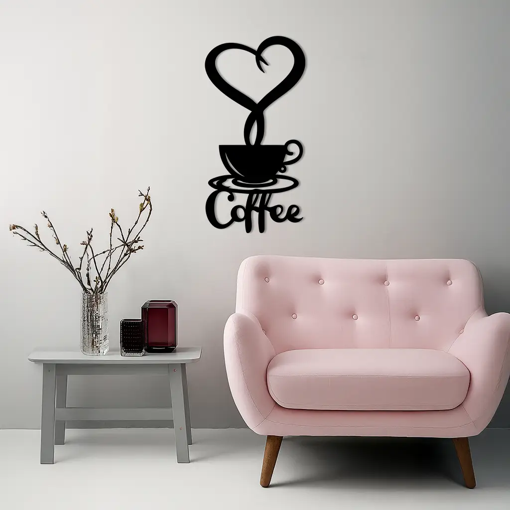 Coffee Cup Heart Metal Wall Art – Modern Coffee Lover Kitchen Decor -KAFGP131 by Enova Art