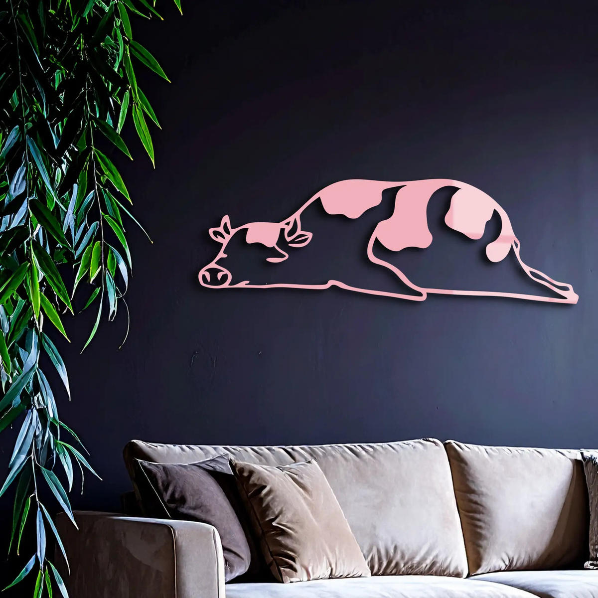 Minimalist Cow Silhouette Metal Wall Art – Farmhouse Animal Decor - KAFGP134 by Enova Art