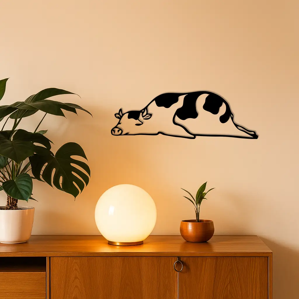 Minimalist Cow Silhouette Metal Wall Art – Farmhouse Animal Decor - KAFGP134 by Enova Art