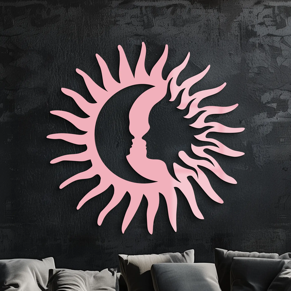 Sun and Moon Face Metal Wall Art – Celestial Silhouette Home Decor - KAFGP136