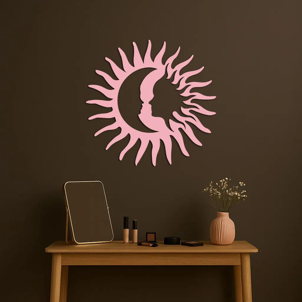 Sun and Moon Face Metal Wall Art – Celestial Silhouette Home Decor - KAFGP136 by Enova Art