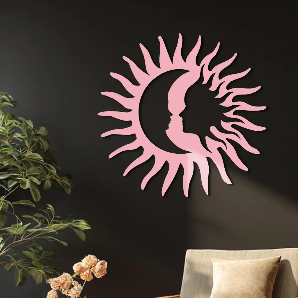 Sun and Moon Face Metal Wall Art – Celestial Silhouette Home Decor - KAFGP136 by Enova Art