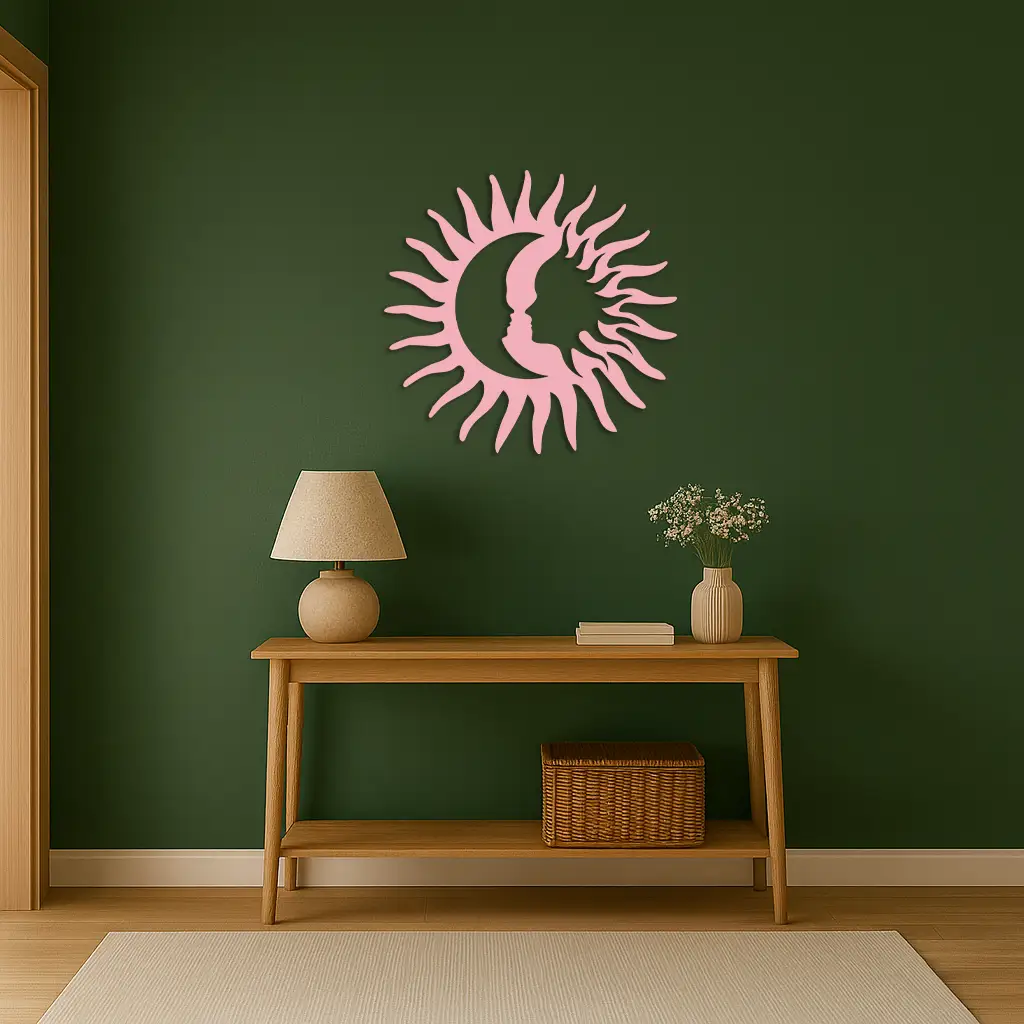 Sun and Moon Face Metal Wall Art – Celestial Silhouette Home Decor - KAFGP136 by Enova Art