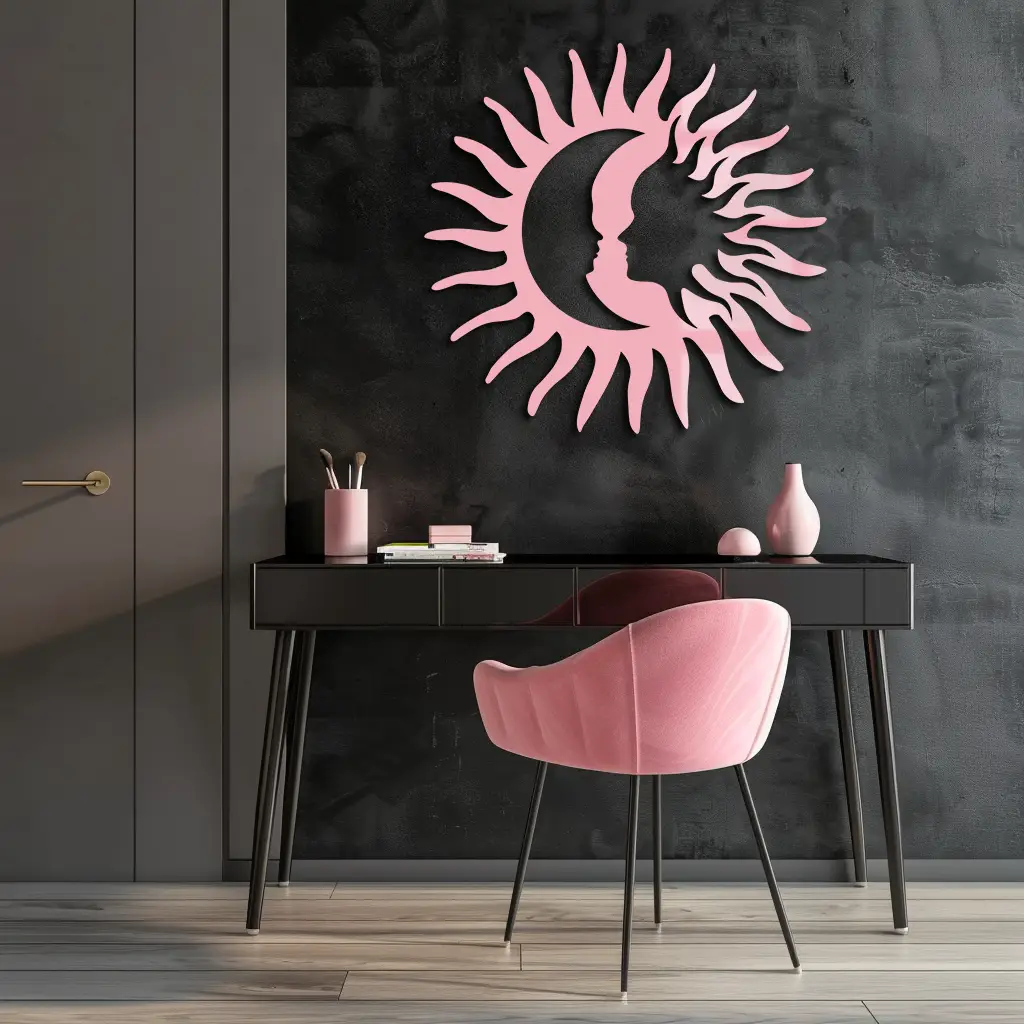 Sun and Moon Face Metal Wall Art – Celestial Silhouette Home Decor - KAFGP136 by Enova Art