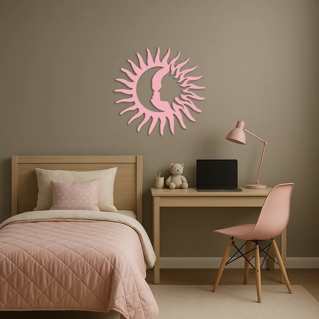 Sun and Moon Face Metal Wall Art – Celestial Silhouette Home Decor - KAFGP136 by Enova Art