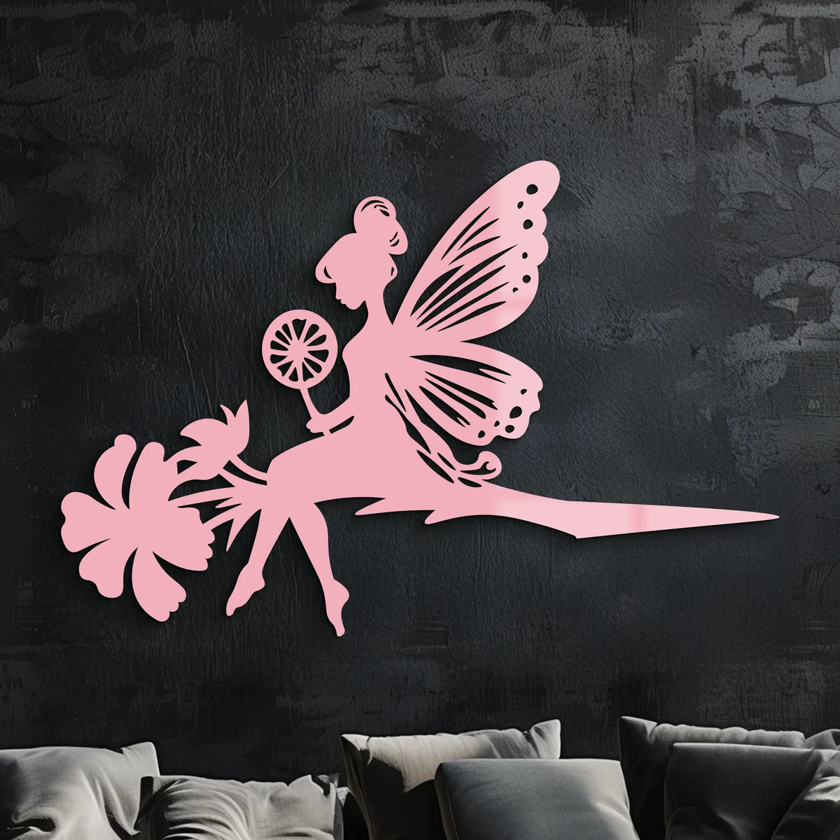 Enchanted Fairy on Flower Metal Wall Art – Garden & Outdoor Decor - KAFGP137 by Enova Art