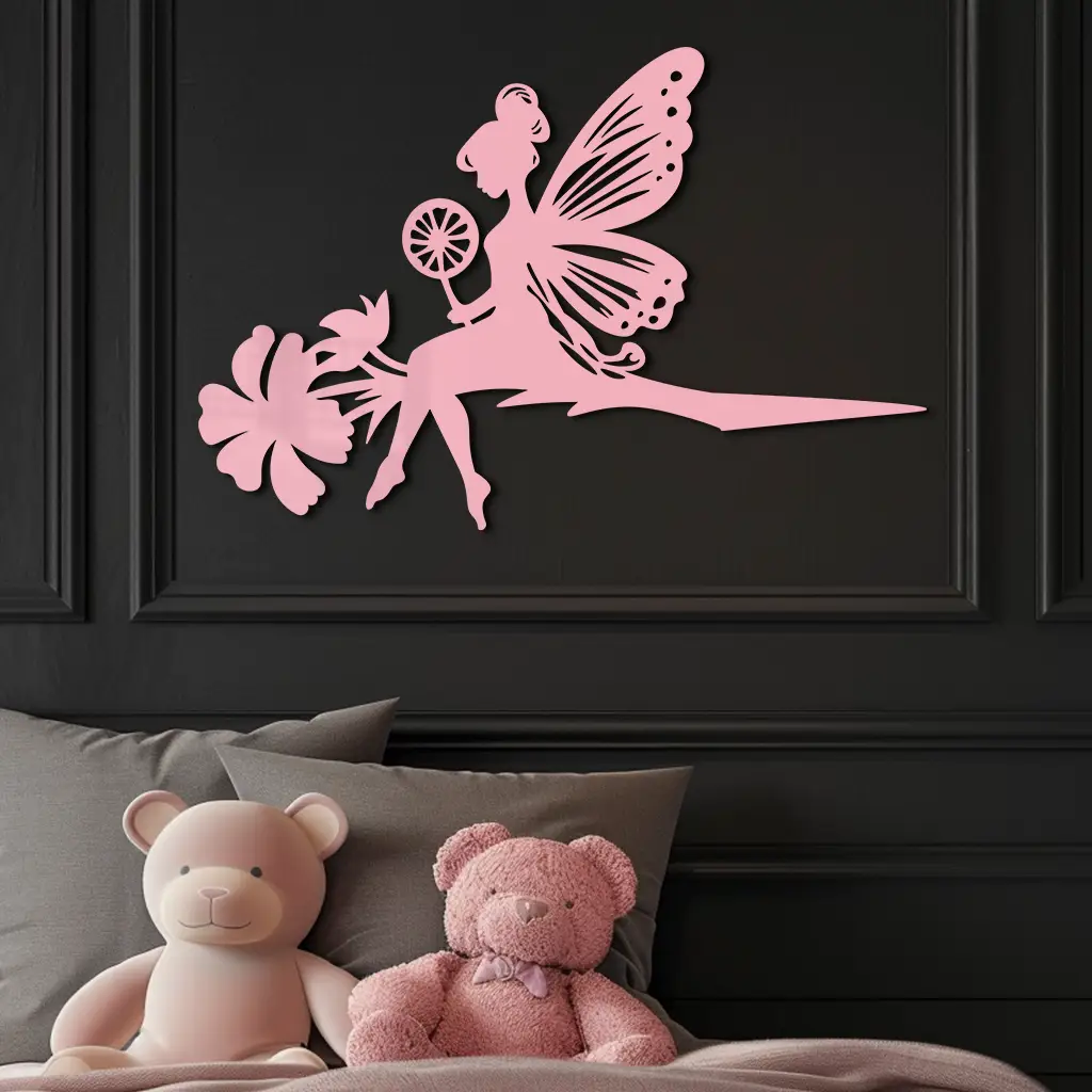 Enchanted Fairy on Flower Metal Wall Art – Garden & Outdoor Decor - KAFGP137 by Enova Art