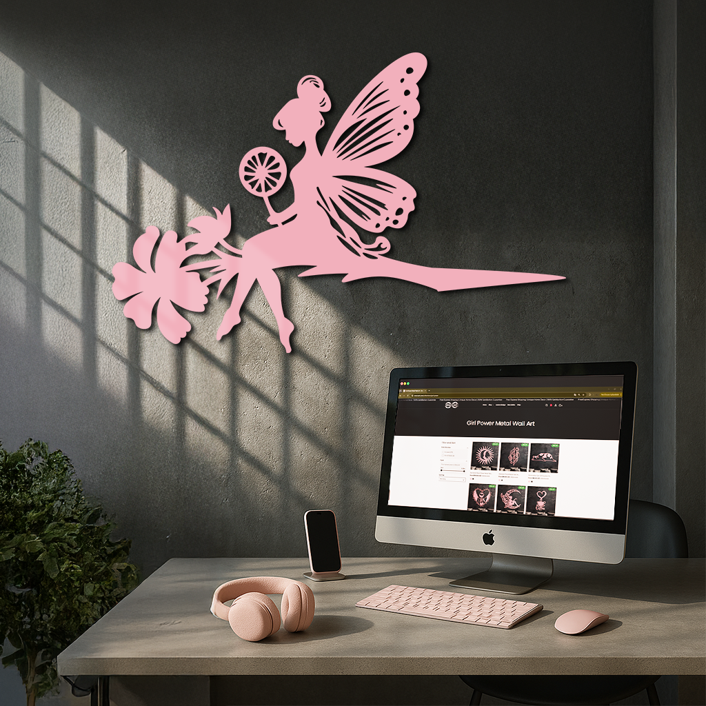 Enchanted Fairy on Flower Metal Wall Art – Garden & Outdoor Decor - KAFGP137 by Enova Art