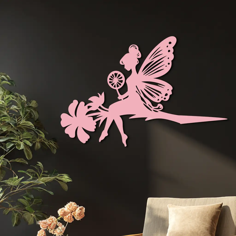Enchanted Fairy on Flower Metal Wall Art – Garden & Outdoor Decor - KAFGP137 by Enova Art