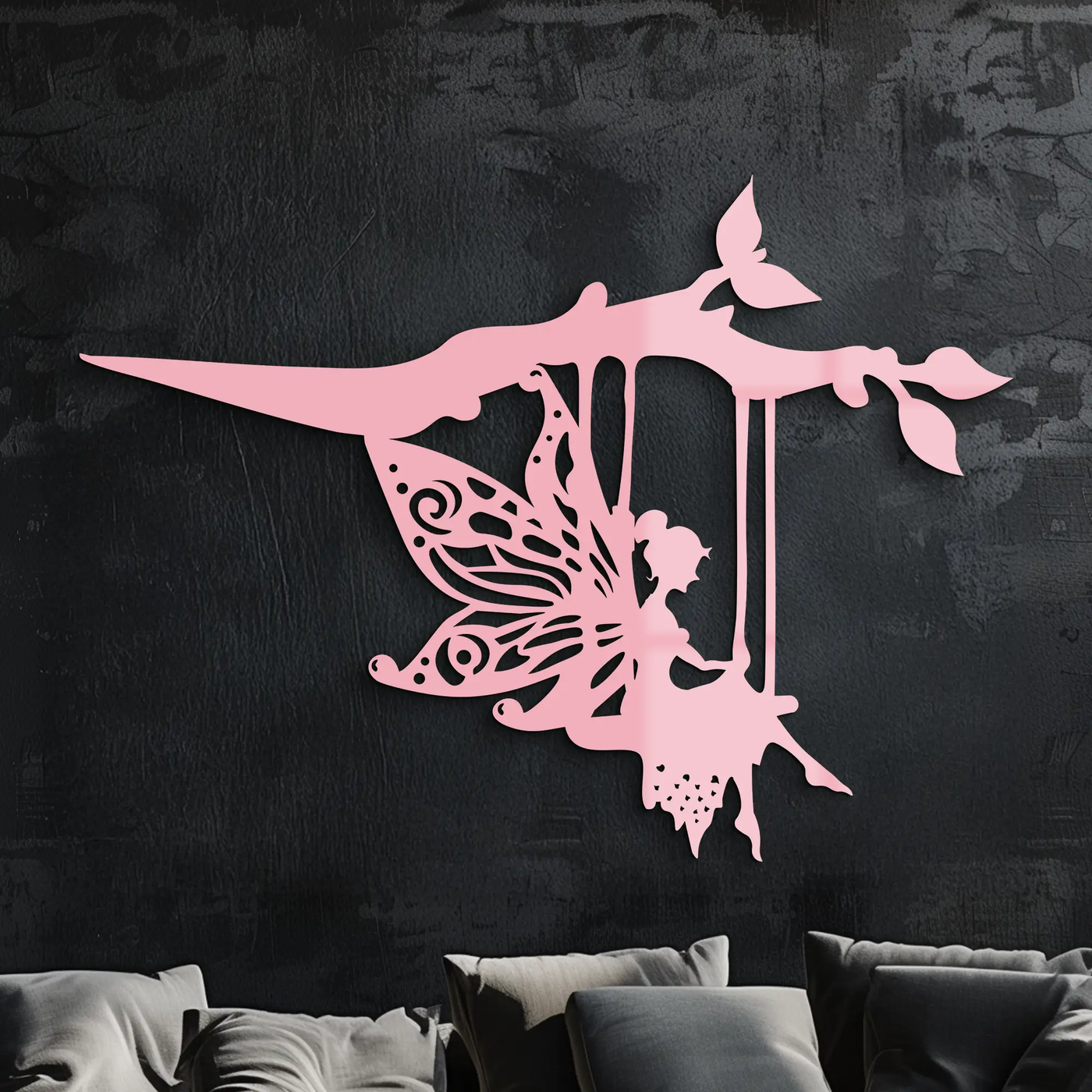 Enchanted Fairy on Swing Metal Garden Wall Art – Outdoor Fantasy Decor - KAFGP138 by Enova Art