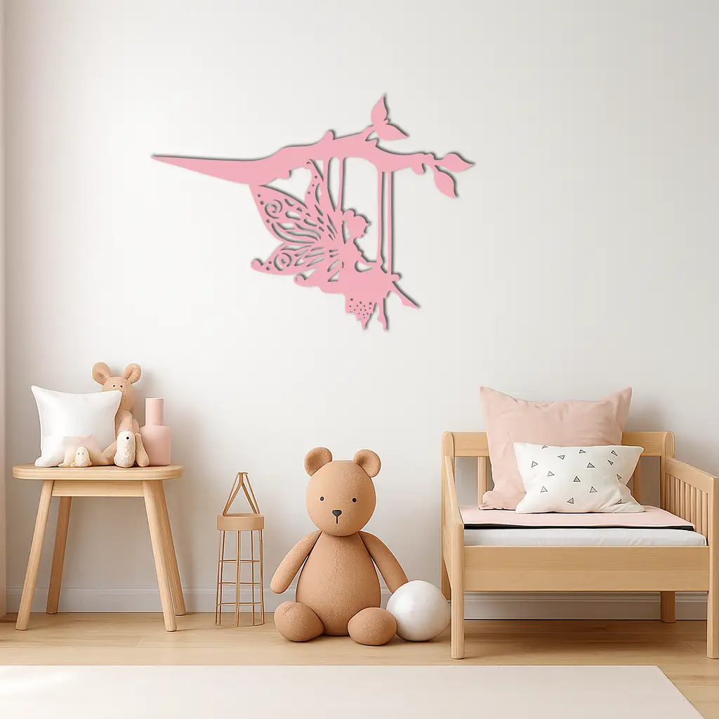 Enchanted Fairy on Swing Metal Garden Wall Art – Outdoor Fantasy Decor - KAFGP138 by Enova Art